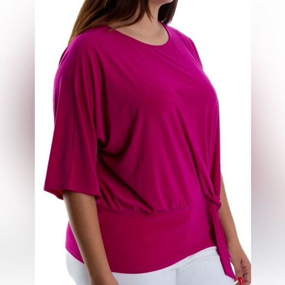 Clara Sun Woo Tops - Clara Sun Woo Side Tie Top Fuchsia Pink Made in USA Maximalism 3/4 Sleeve Size L